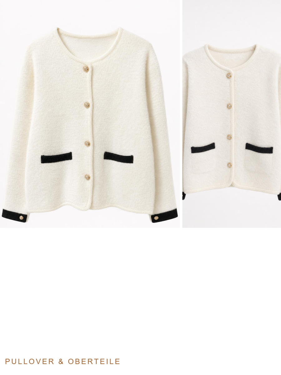 Cremeweiße Strickjacke mit schwarzen Details