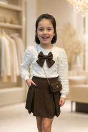 Langärmeliges Kleid Schleifenapplikation und Tasche