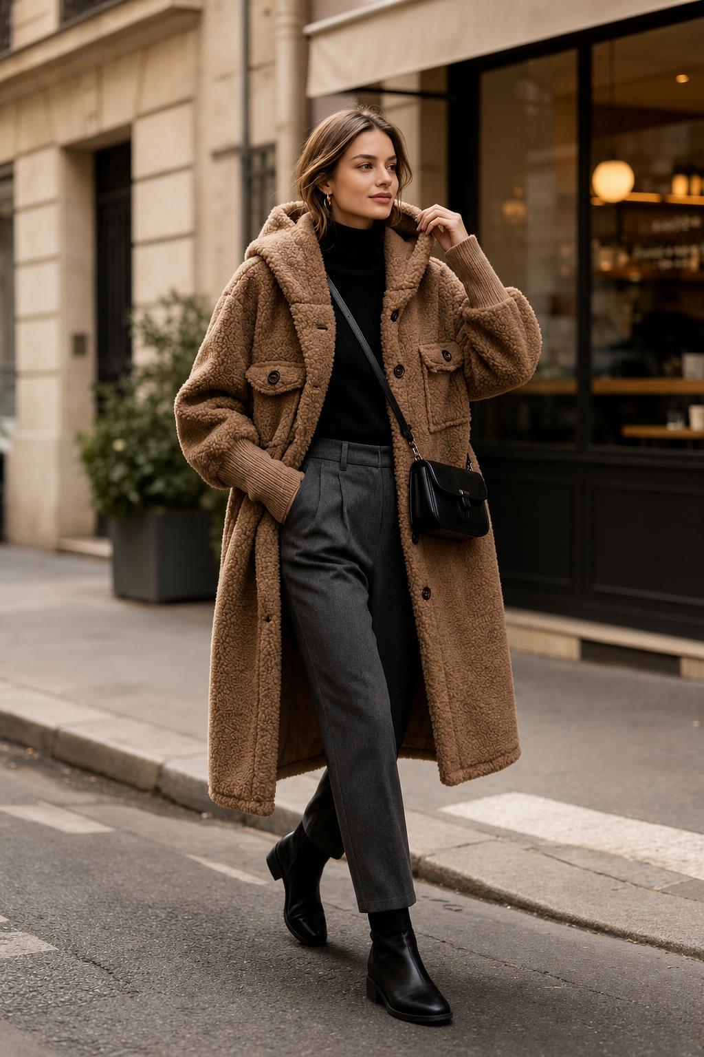 Flauschige Teddyjacke mit Kapuze