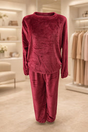 Bordeauxfarbener Kuschel-Homewear-Zweiteiler
