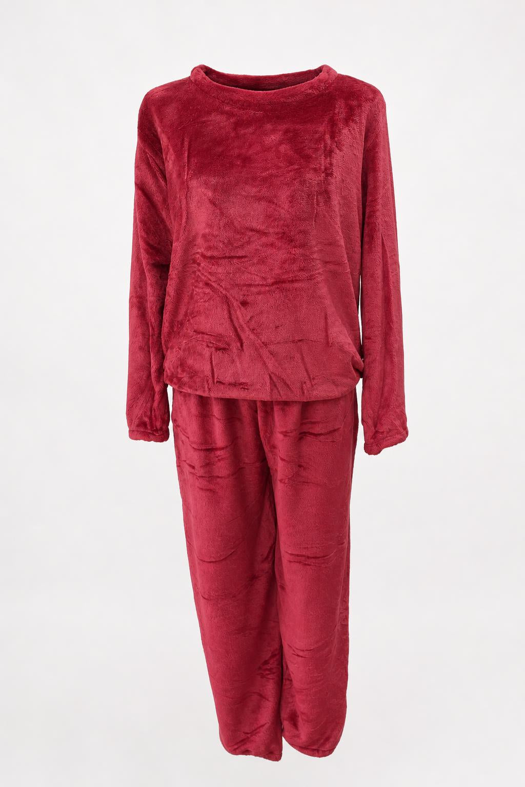 Bordeauxfarbener Kuschel-Homewear-Zweiteiler