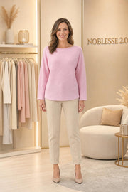 Rosa Feinstrickpullover mit weitem Ausschnitt