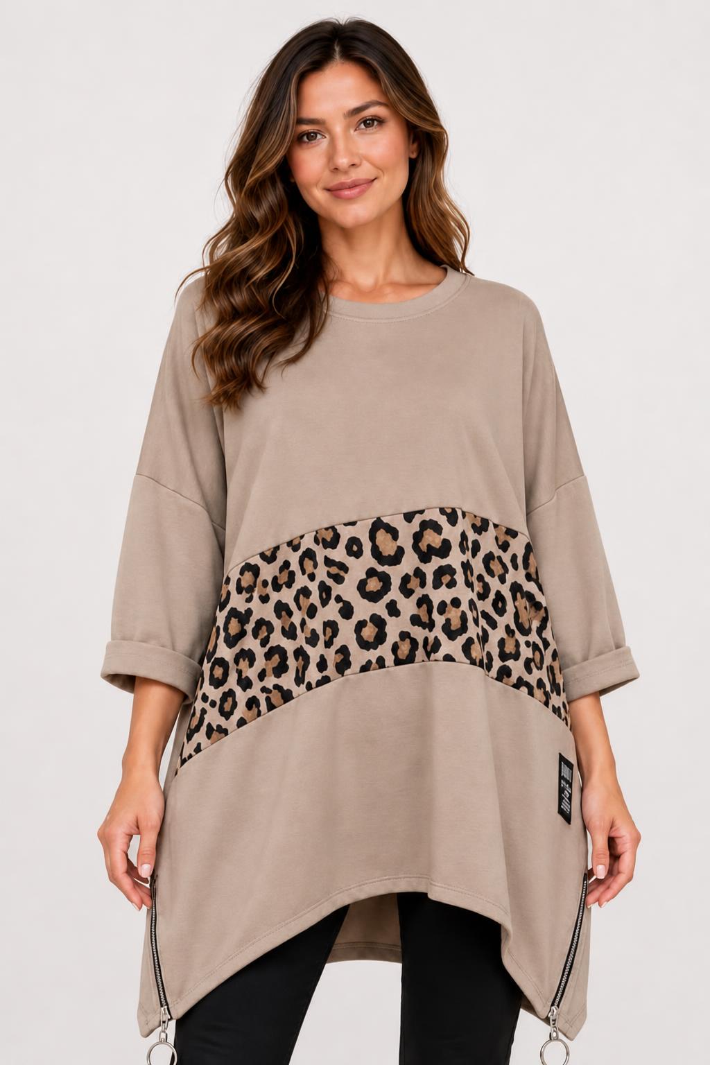 Longsleeve-Tunika mit Animalprint