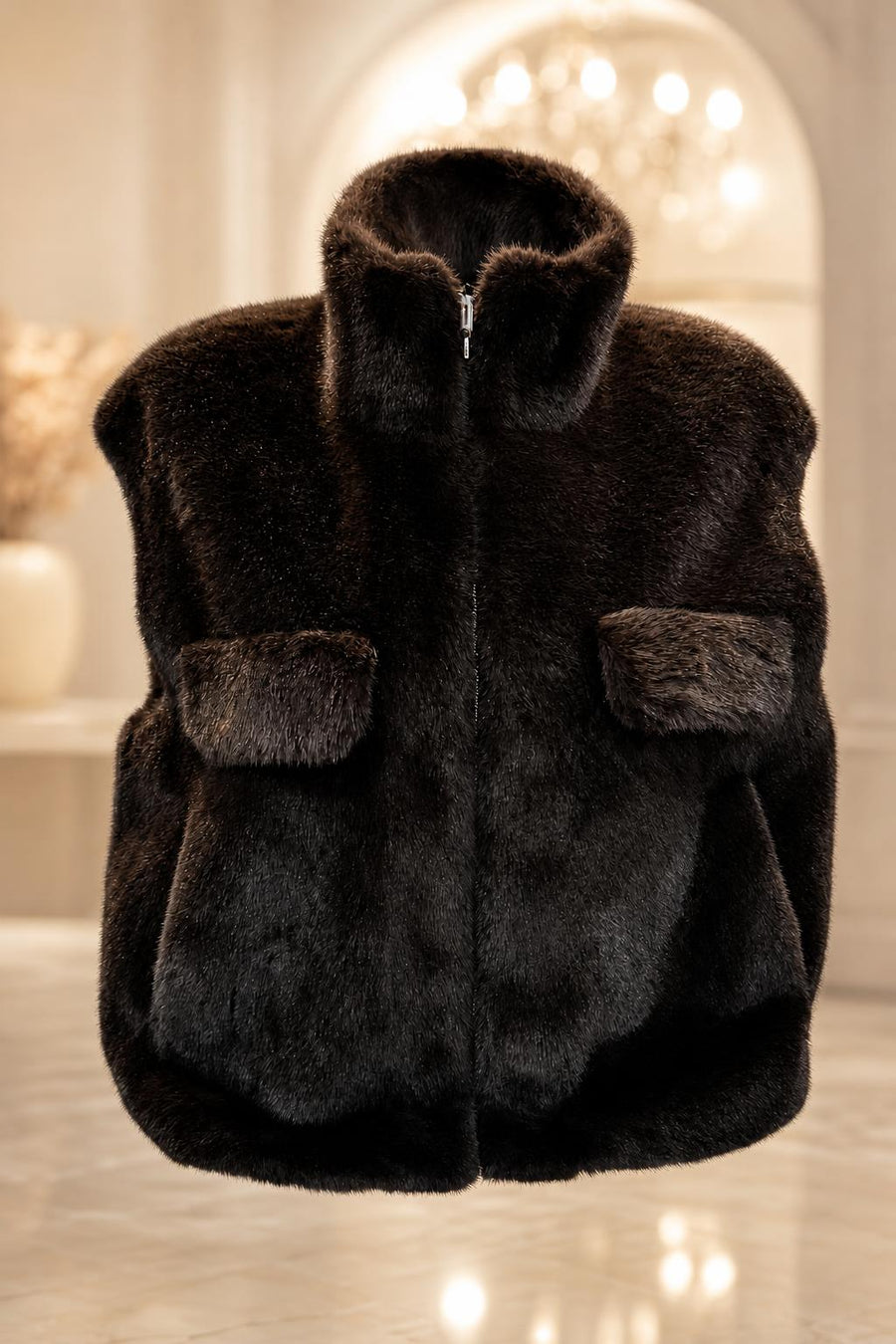 Dunkle Kurzjacke mit voluminösem Kragen