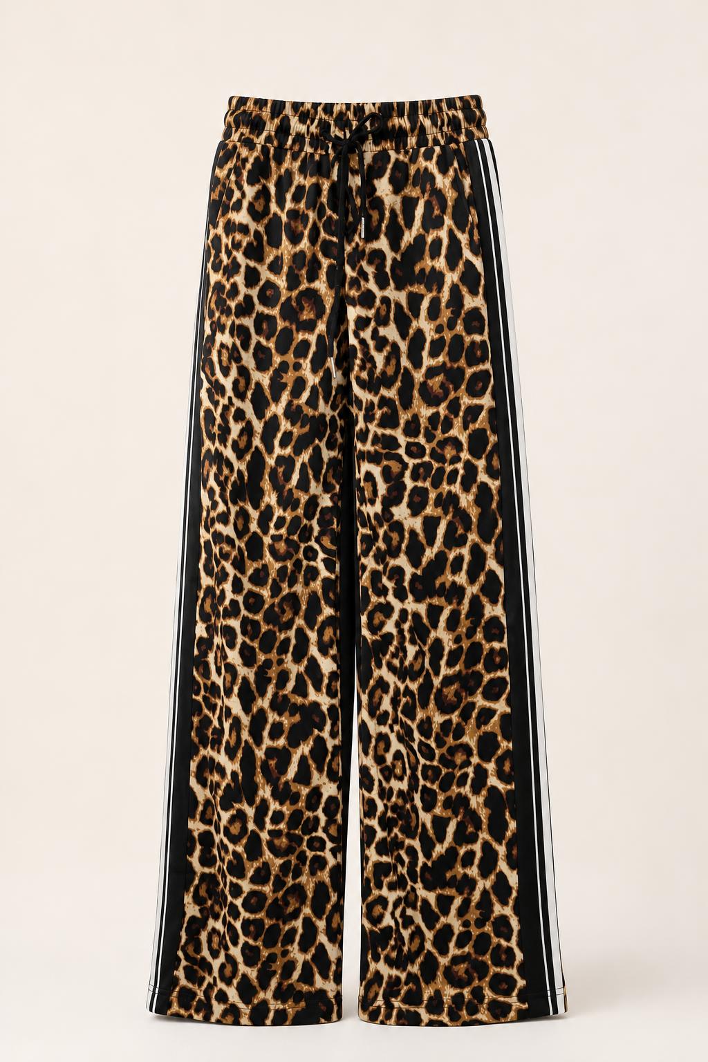 Weite Leopardenhose mit Seitenstreifen