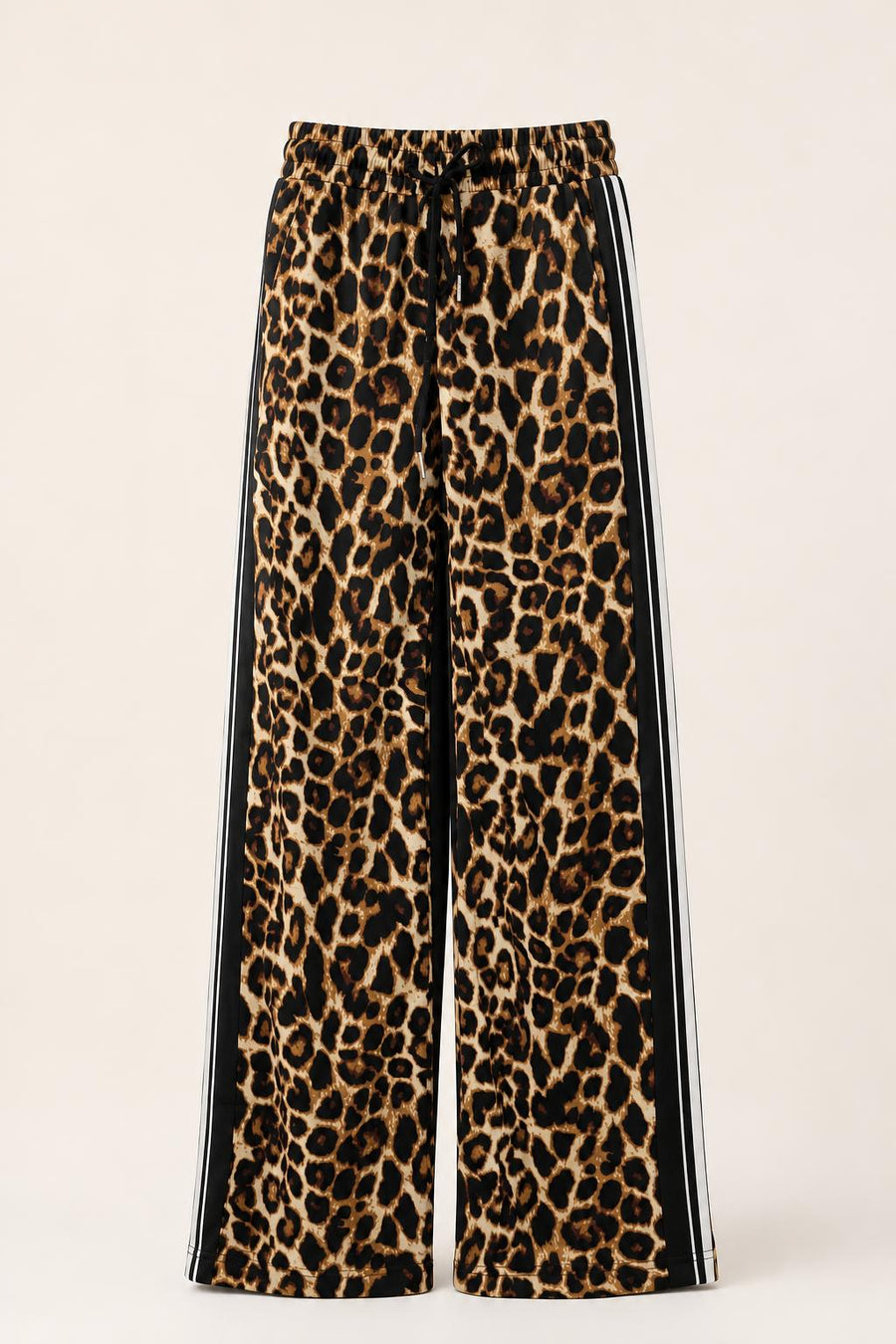 Weite Leopardenhose mit Seitenstreifen