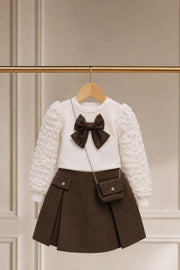 Langärmeliges Kleid Schleifenapplikation und Tasche